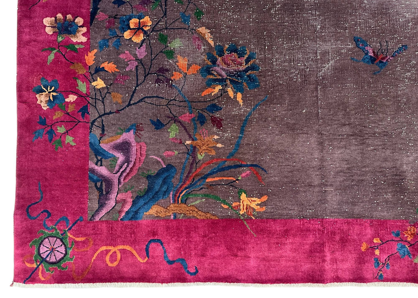 Antique Art Deco Chinese Nichols (8'10"x11'06") dark taupe/magenta