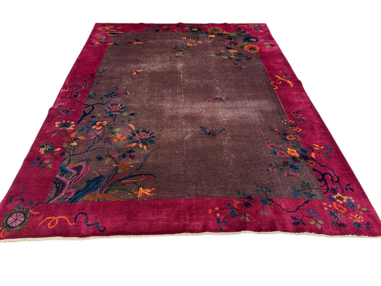 Antique Art Deco Chinese Nichols (8'10"x11'06") dark taupe/magenta
