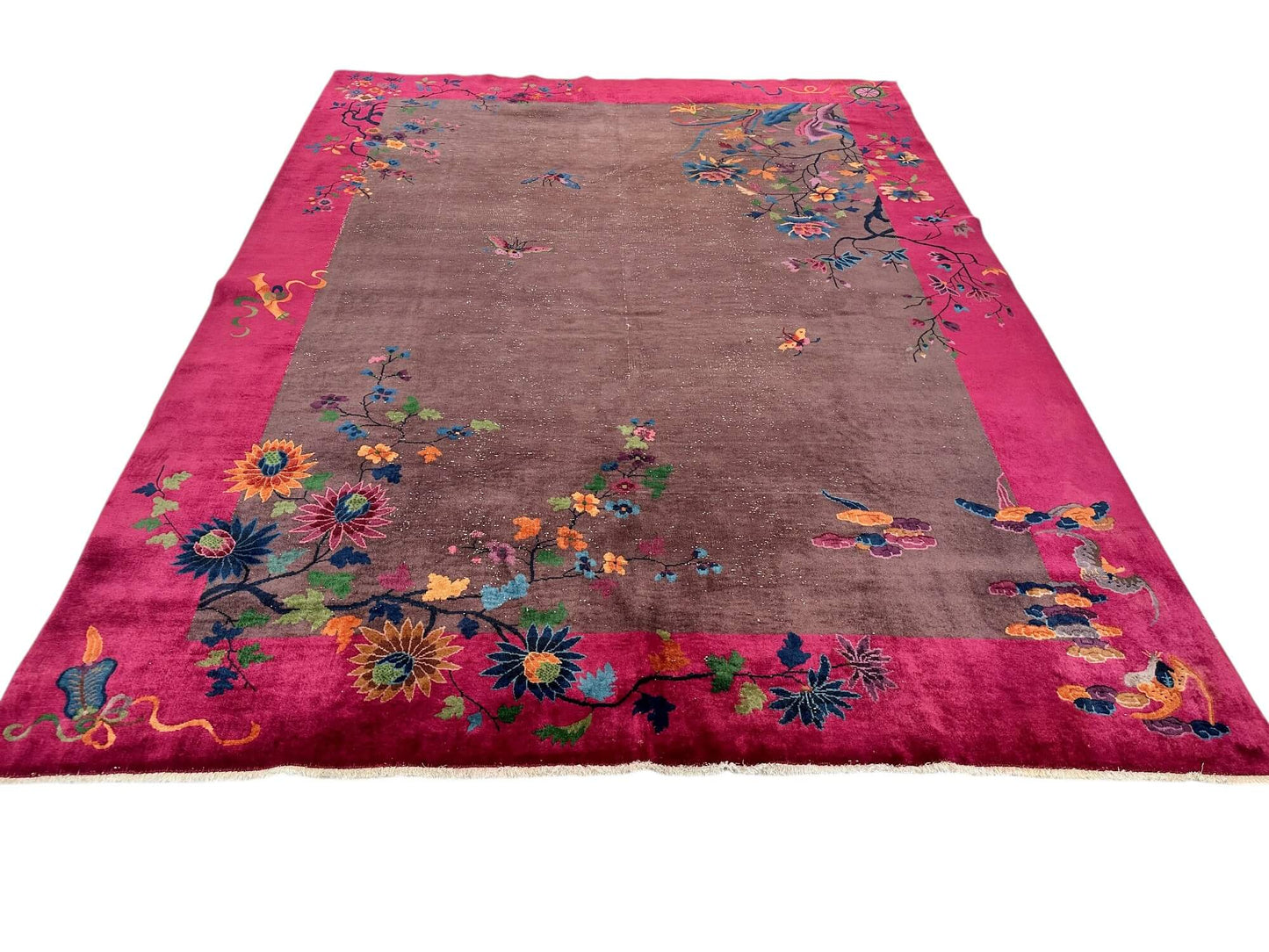 Antique Art Deco Chinese Nichols (8'10"x11'06") dark taupe/magenta