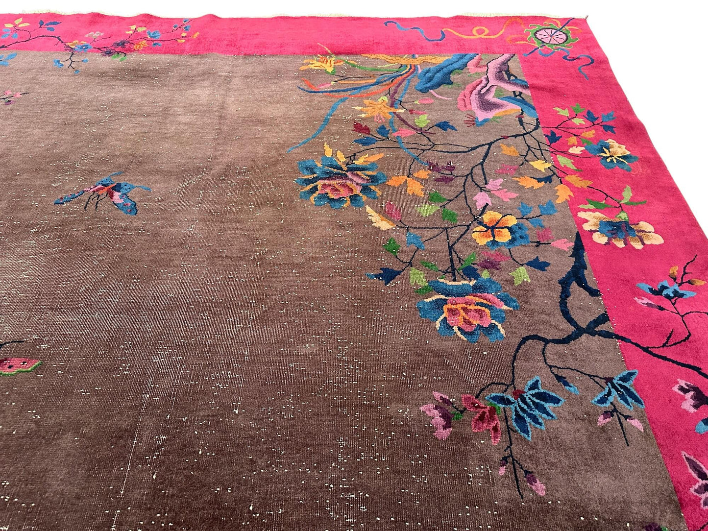 Antique Art Deco Chinese Nichols (8'10"x11'06") dark taupe/magenta