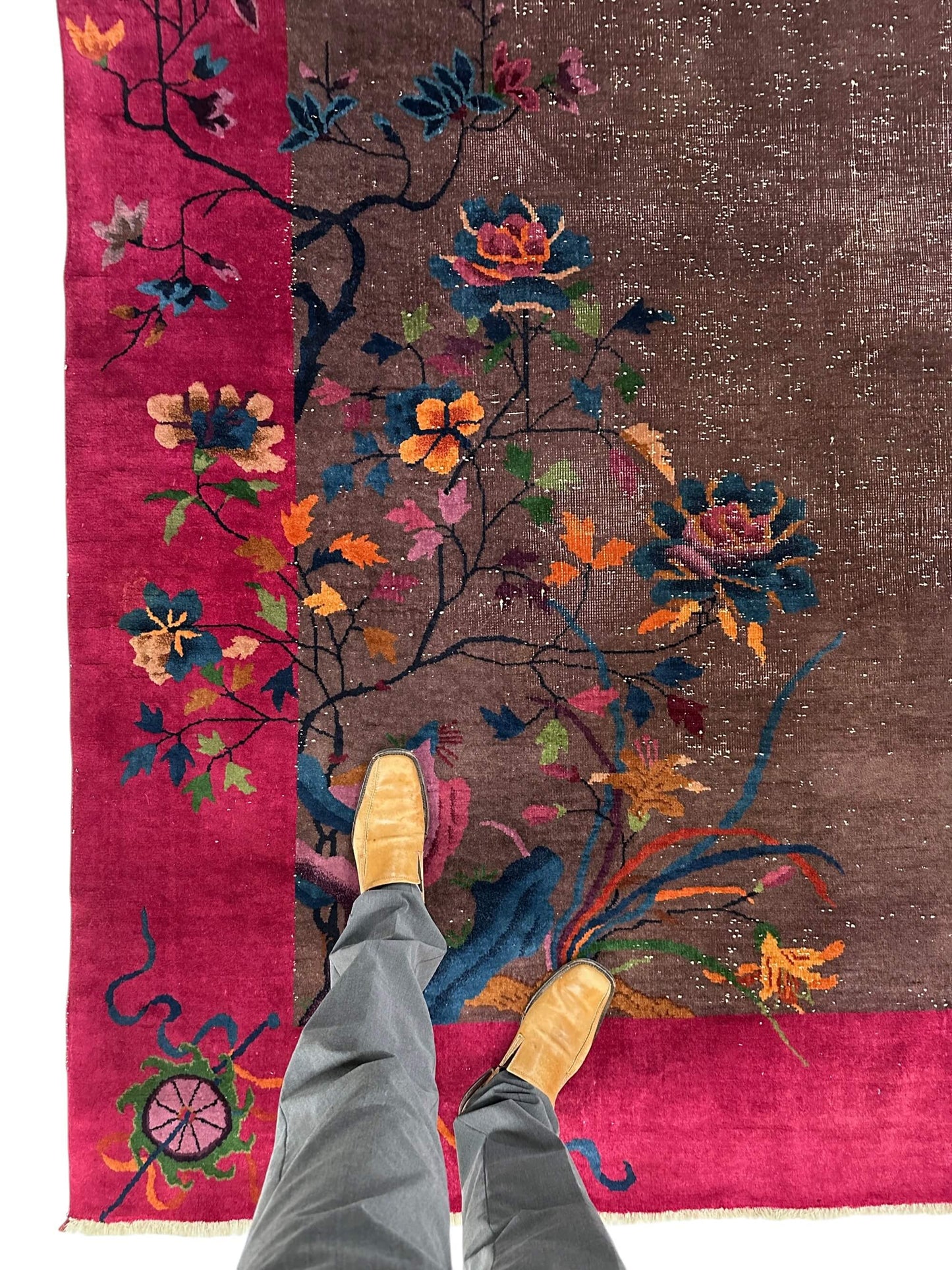Antique Art Deco Chinese Nichols (8'10"x11'06") dark taupe/magenta