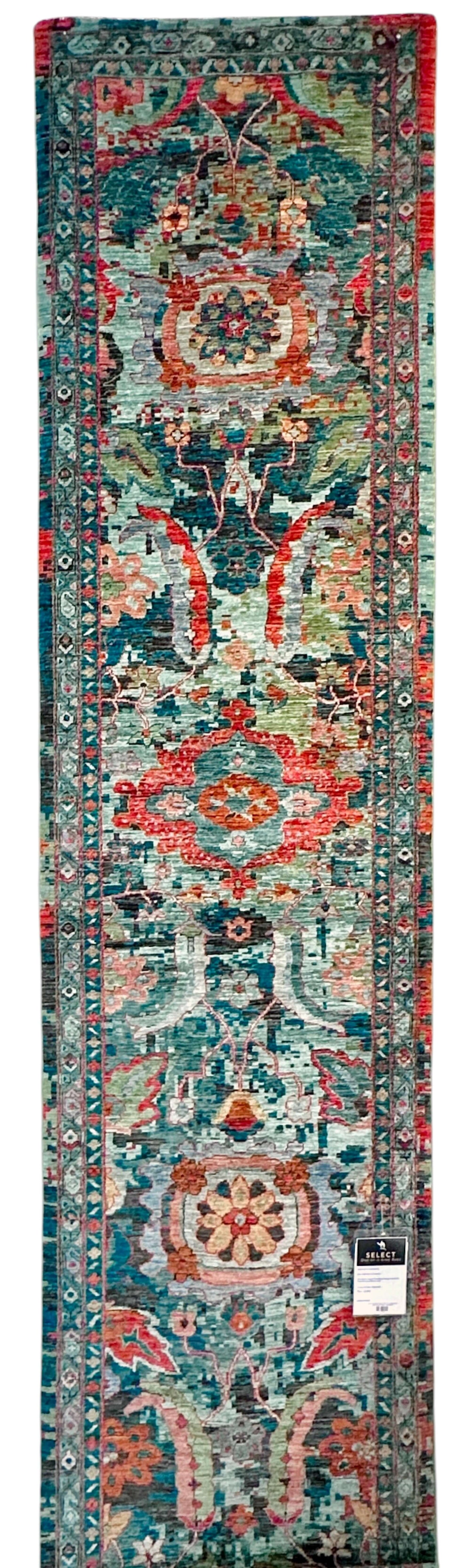 Faryab - Transitional Design (2'09"x11'11") teal/aqua/red