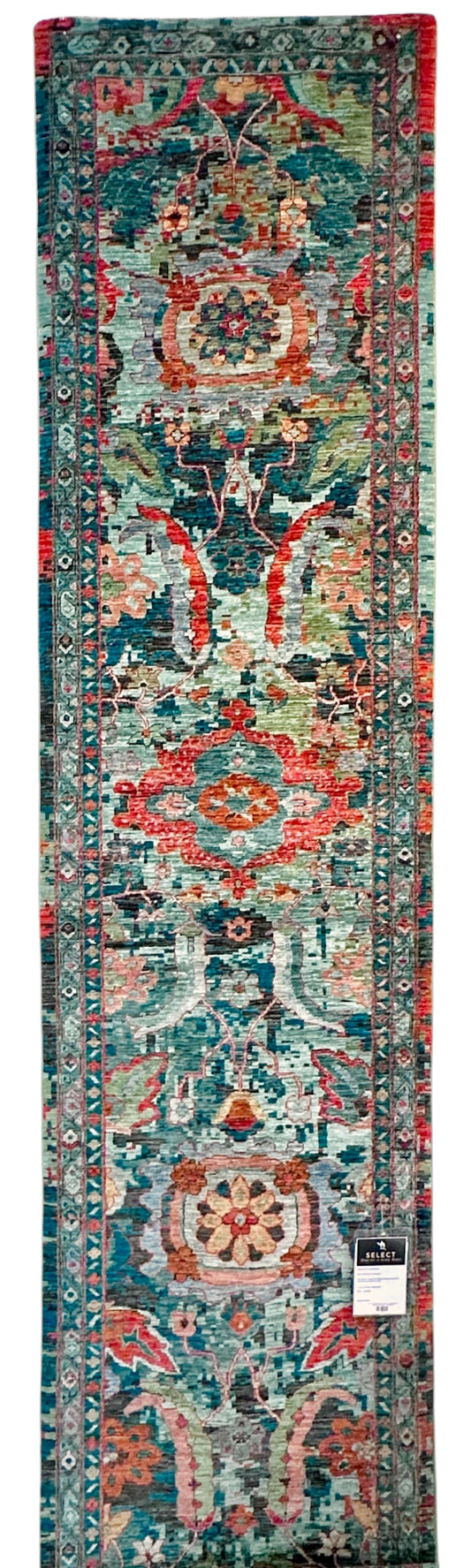 Faryab - Transitional Design (2'09"x11'11") teal/aqua/red