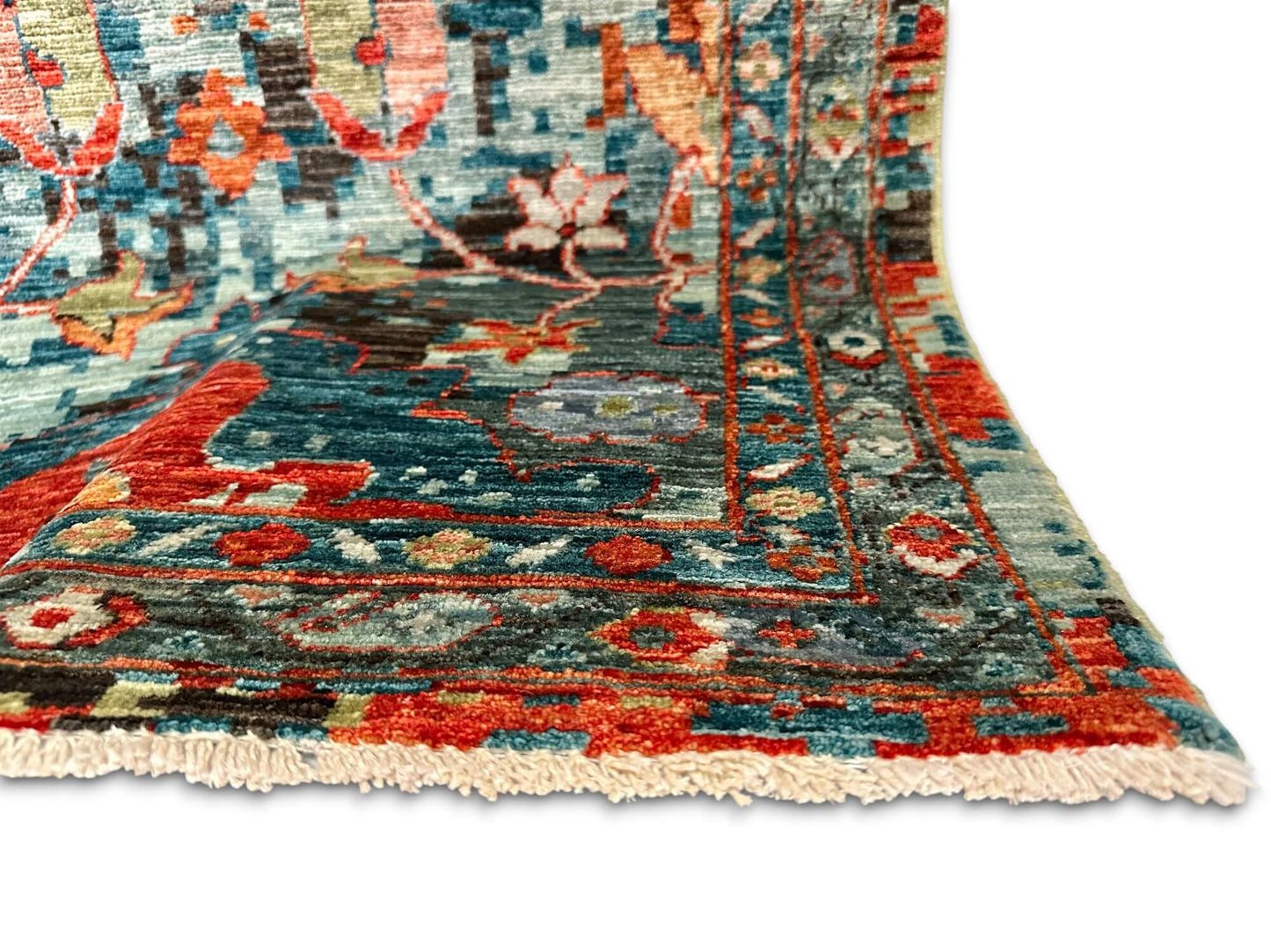 Faryab - Transitional Design (2'09"x11'11") teal/aqua/red