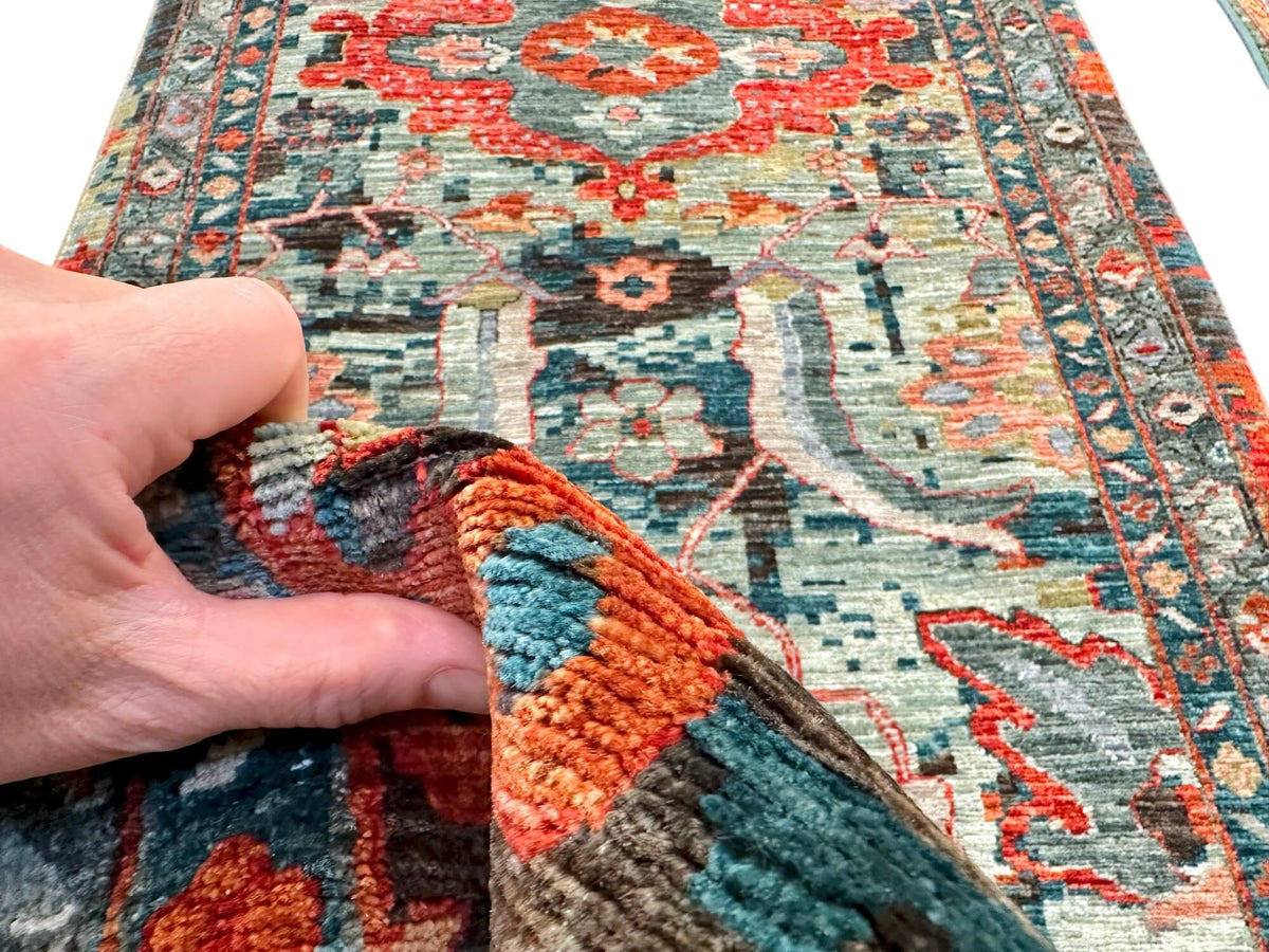 Faryab - Transitional Design (2'09"x11'11") teal/aqua/red