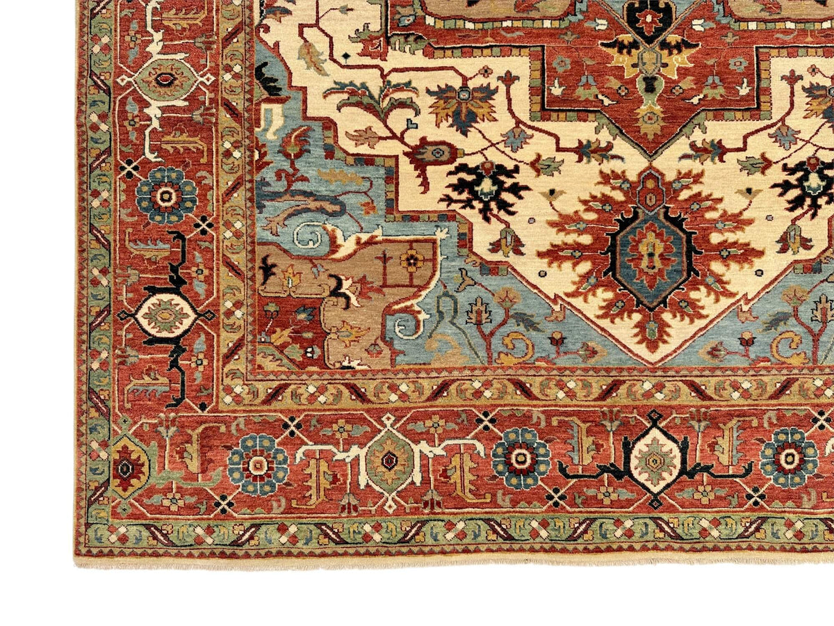 Indo-Persian - Serapi/Heriz Revival (8'x10') ivory/lt.blue/rust