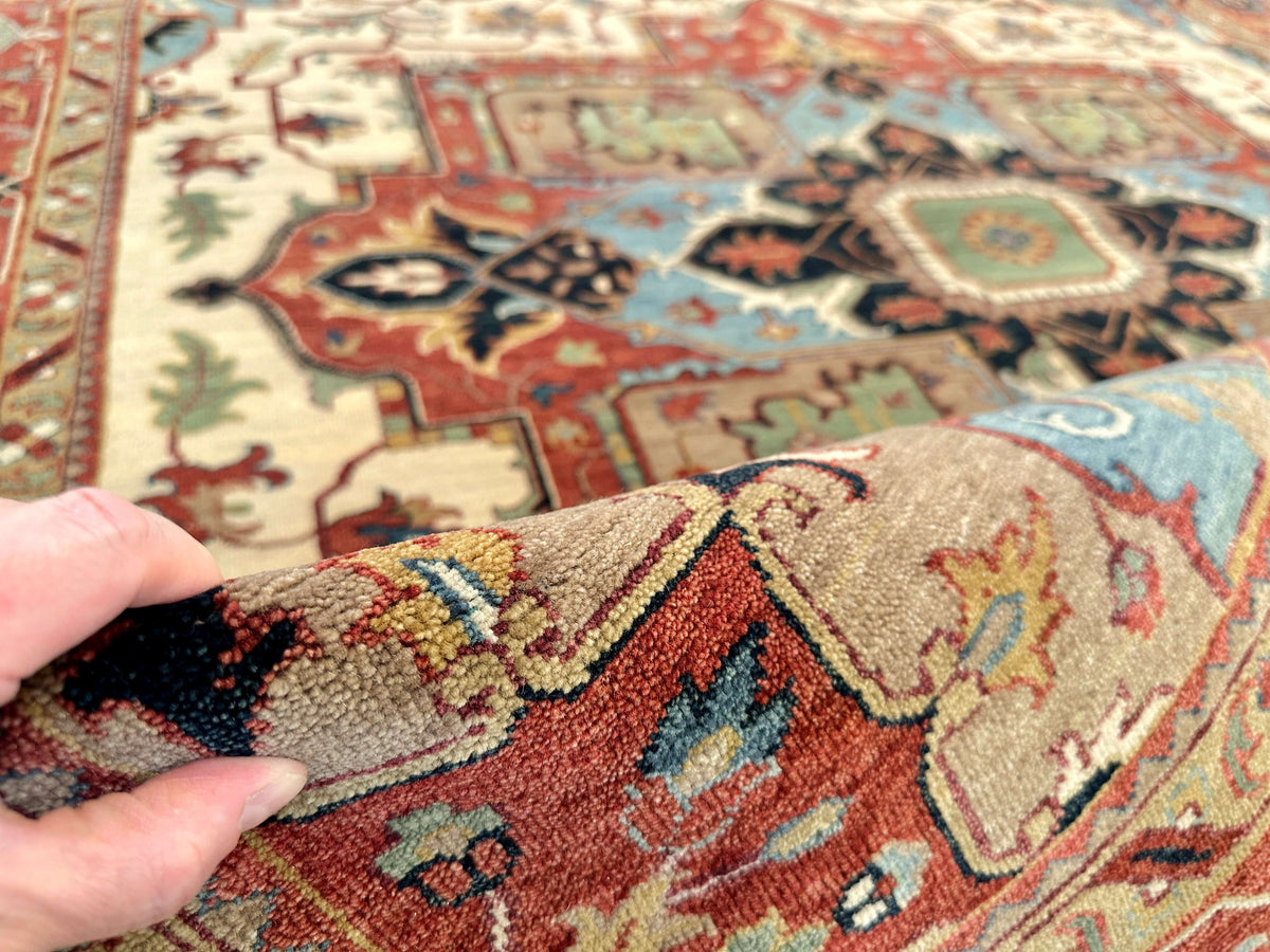 Indo-Persian - Serapi/Heriz Revival (8'x10') ivory/lt.blue/rust