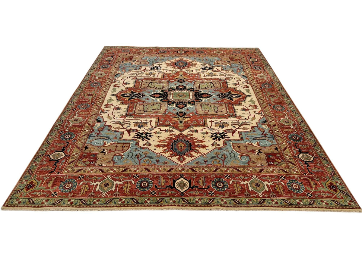 Indo-Persian - Serapi/Heriz Revival (8'x10') ivory/lt.blue/rust
