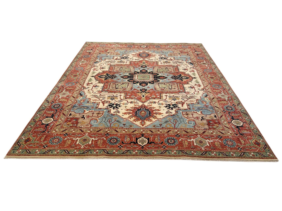 Indo-Persian - Serapi/Heriz Revival (8'x10') ivory/lt.blue/rust