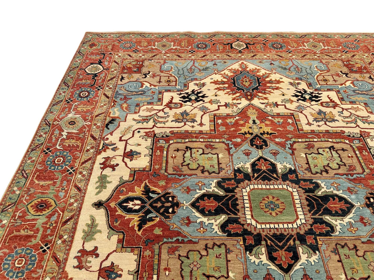 Indo-Persian - Serapi/Heriz Revival (8'x10') ivory/lt.blue/rust
