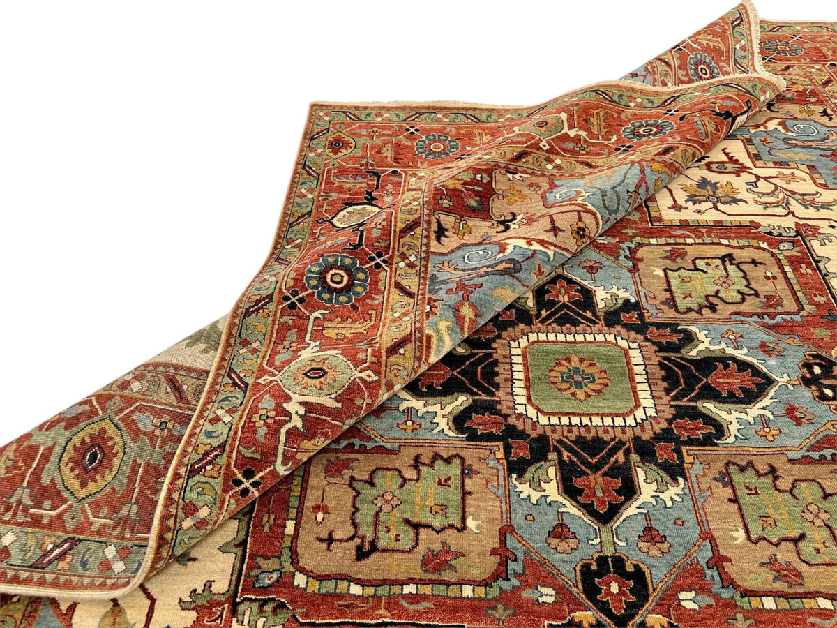 Indo-Persian - Serapi/Heriz Revival (8'x10') ivory/lt.blue/rust