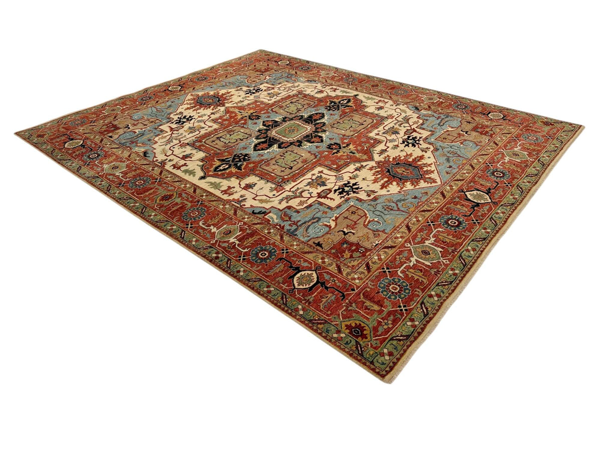 Indo-Persian - Serapi/Heriz Revival (8'x10') ivory/lt.blue/rust