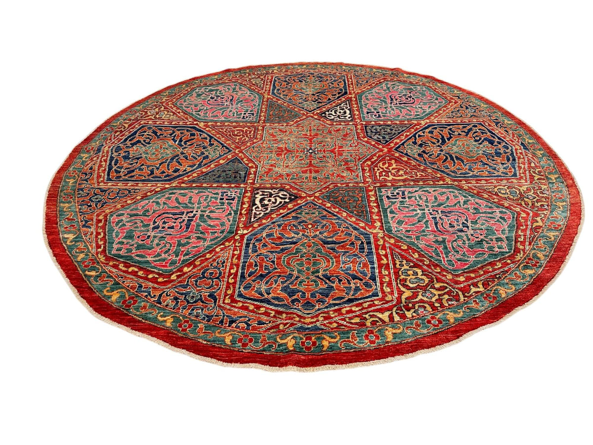 Aryana - Afghan Arabesque (8'Round*) red/blue/teal