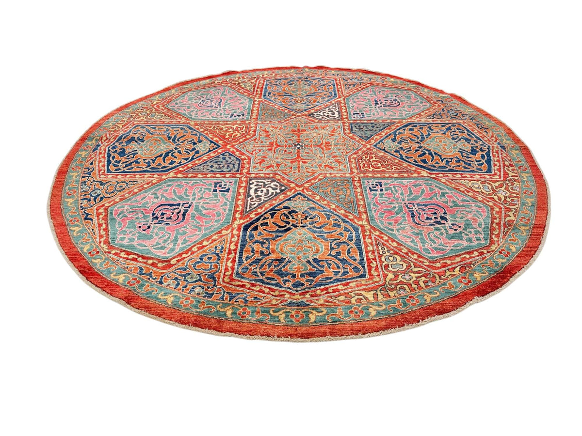 Aryana - Afghan Arabesque (8'Round*) red/blue/teal