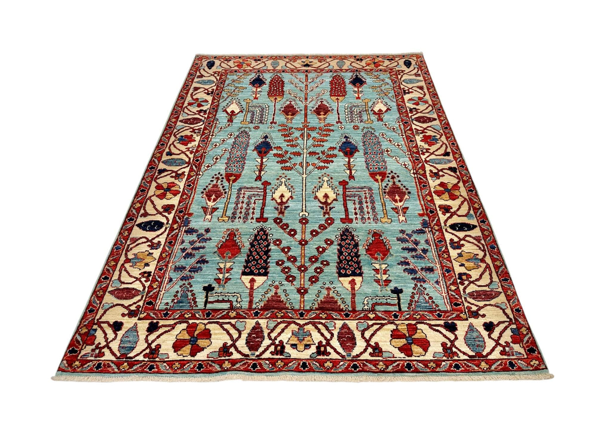 Fine Aryana - Tree of Life (4'03"x6'01") robin's egg blue/ivory