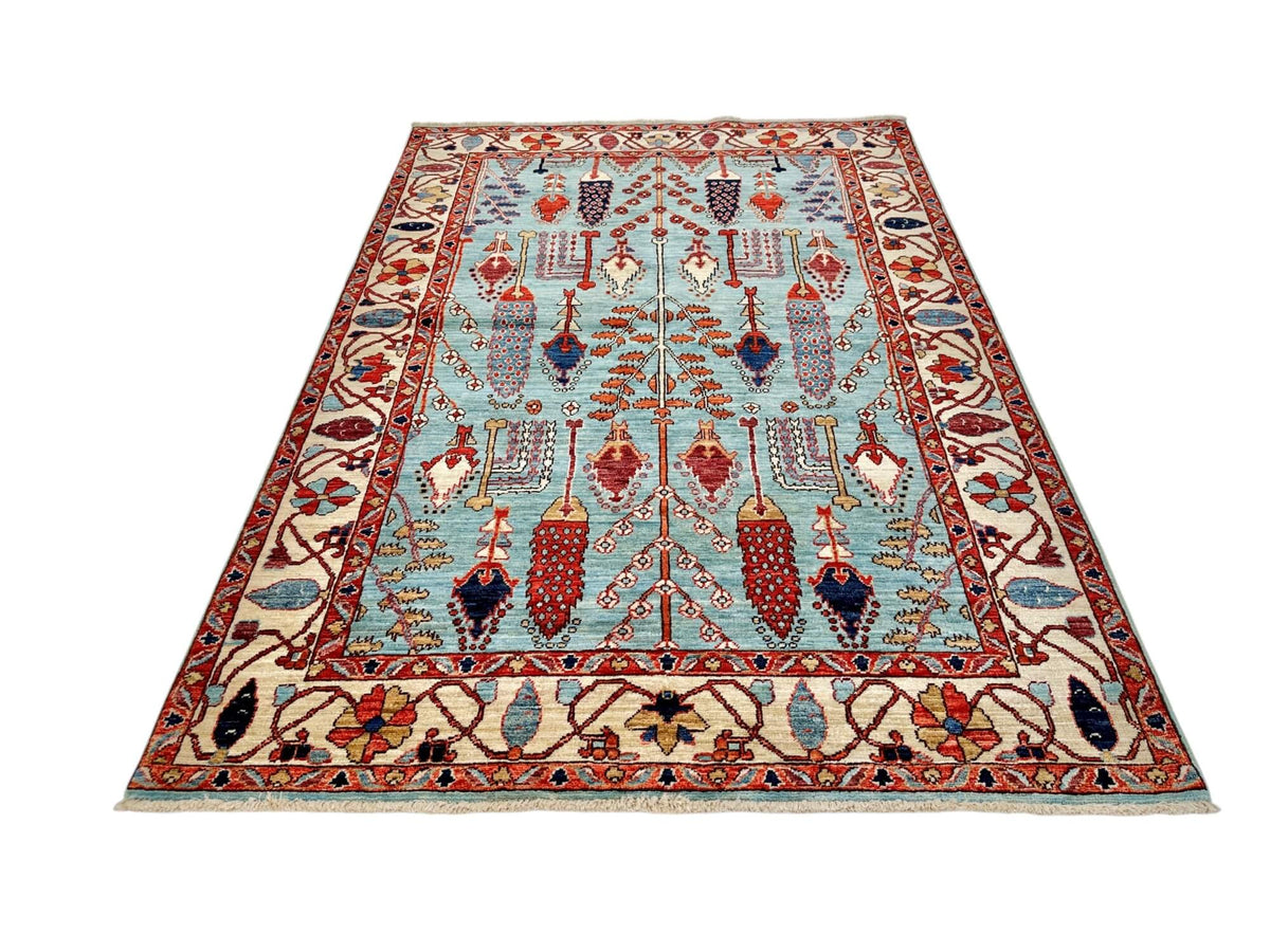Fine Aryana - Tree of Life (4'03"x6'01") robin's egg blue/ivory