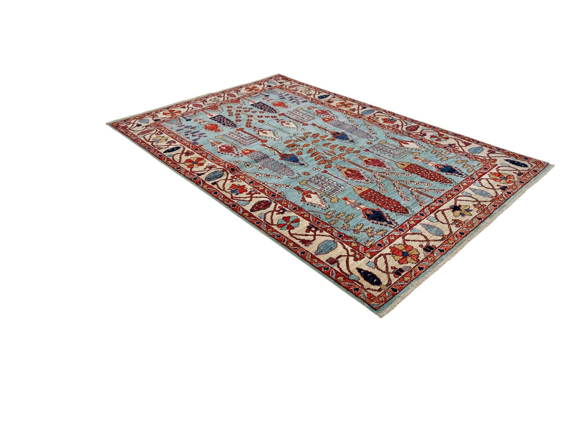 Fine Aryana - Tree of Life (4'03"x6'01") robin's egg blue/ivory