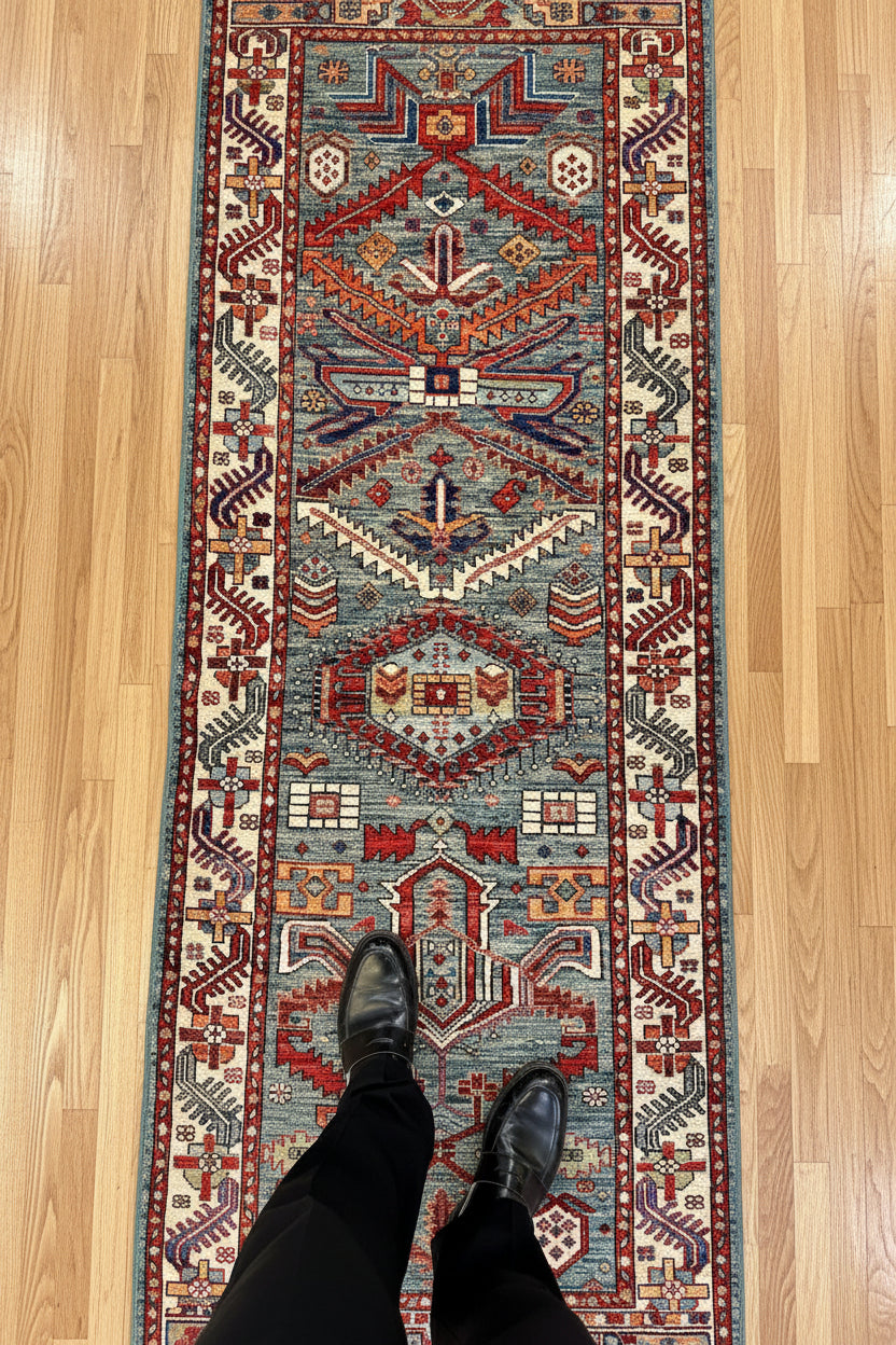 Aryana - Kazak Revival (2'08"x7'11") aged denim/ivory