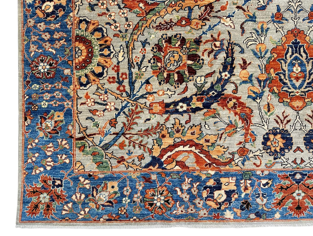Aryana - Sickle Leaf Kerman Design (8'08"x11'09") lt.gray/blue/rust