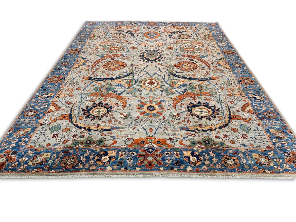 Aryana - Sickle Leaf Kerman Design (8'08"x11'09") lt.gray/blue/rust