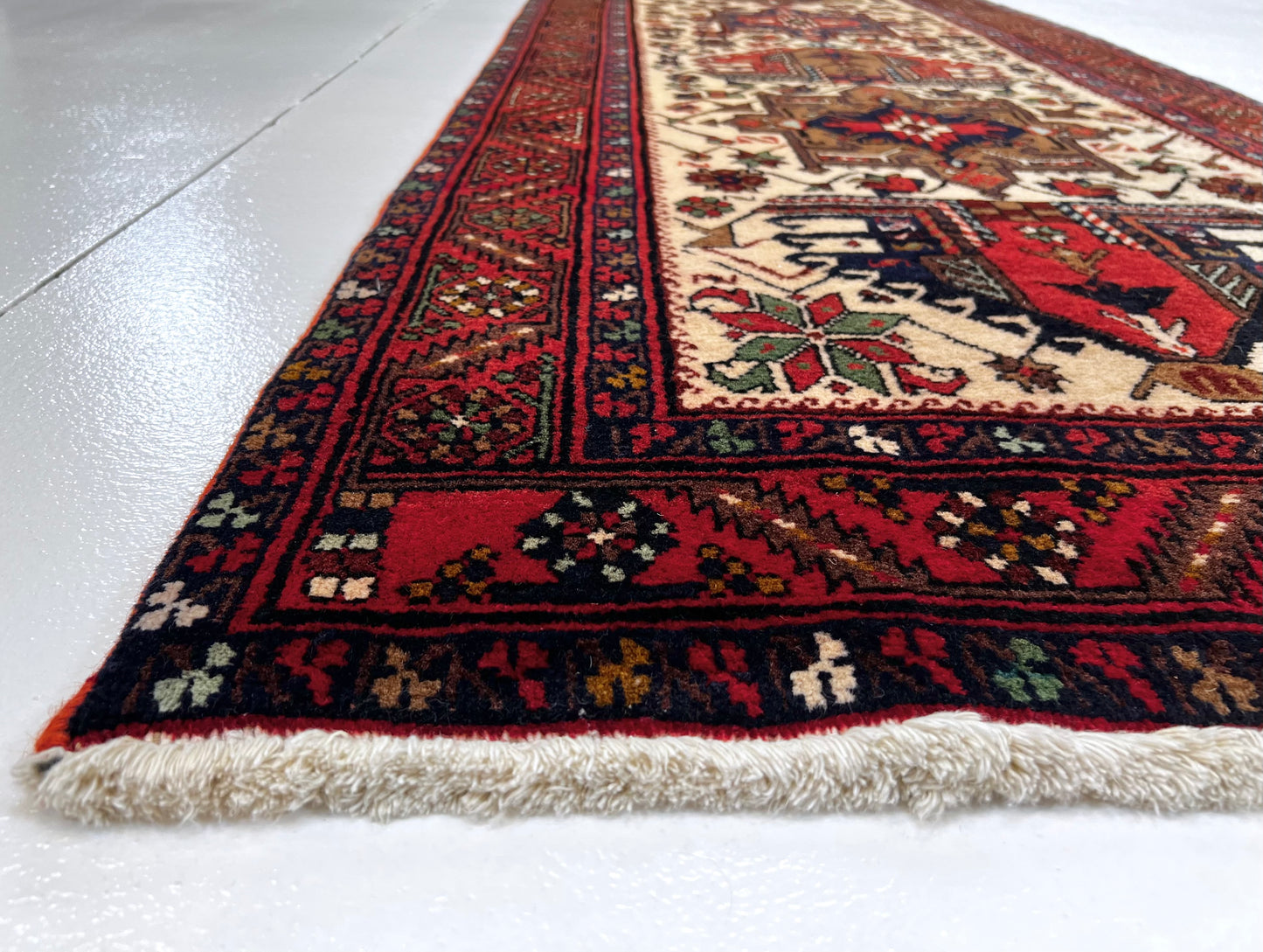 Vintage Persian Karajeh (3'01"x14'05") ivory/dk.red