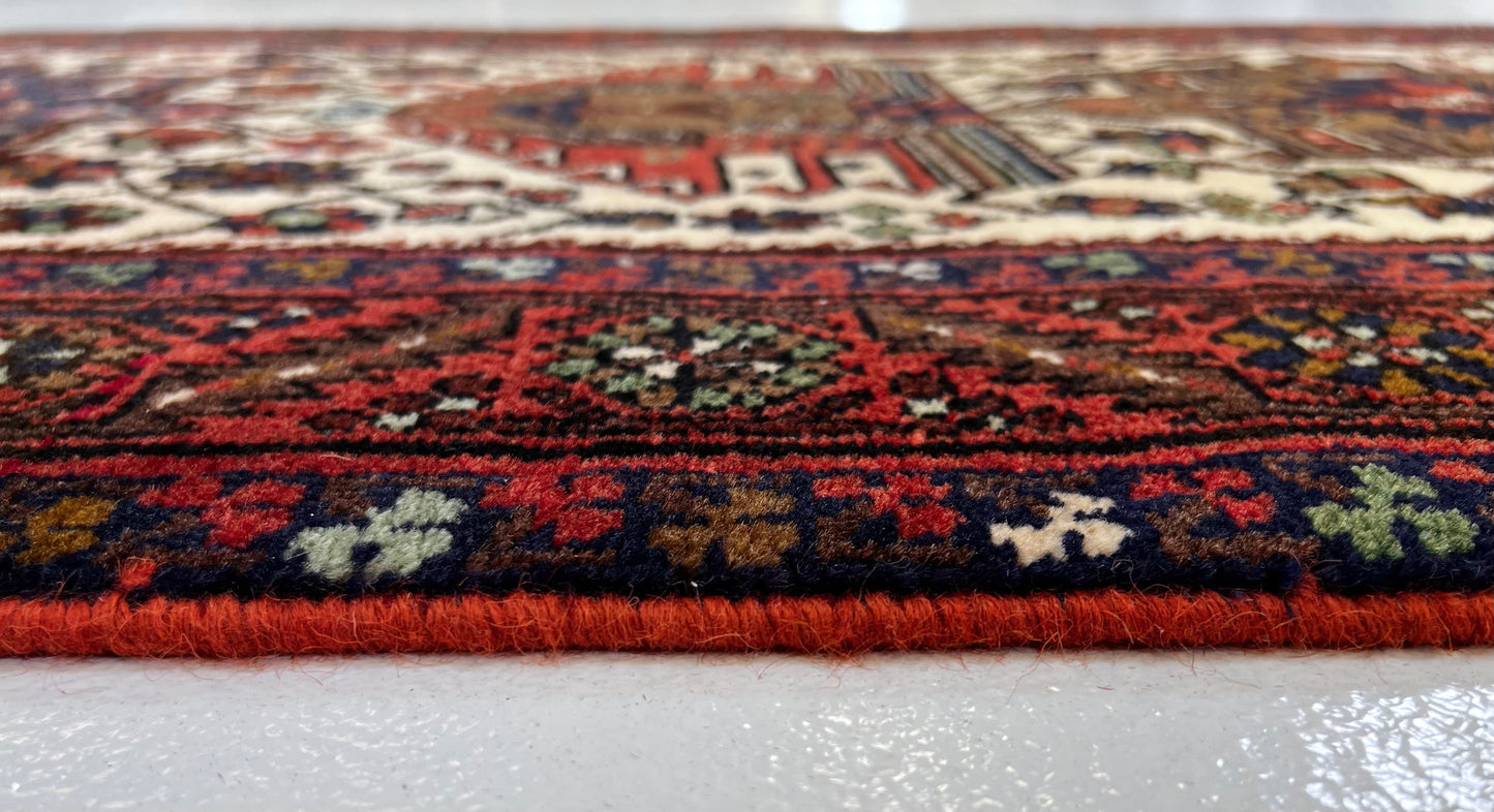 Vintage Persian Karajeh (3'01"x14'05") ivory/dk.red