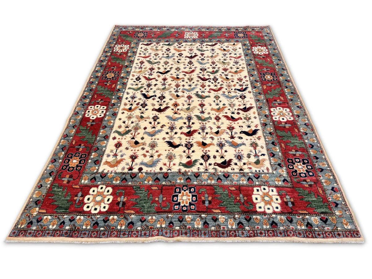 Farahan Sina - Qashqai (5'00"x6'11") ivory/red