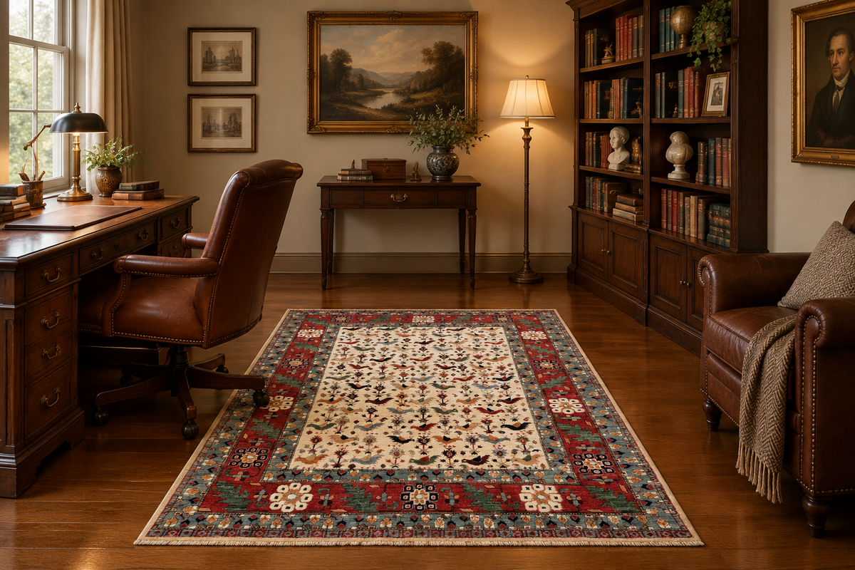 Farahan Sina - Qashqai (5'00"x6'11") ivory/red