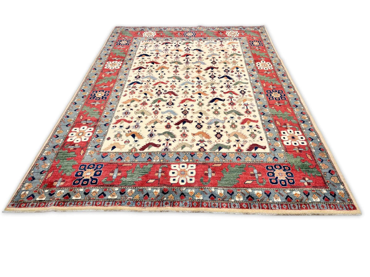 Farahan Sina - Qashqai (5'00"x6'11") ivory/red