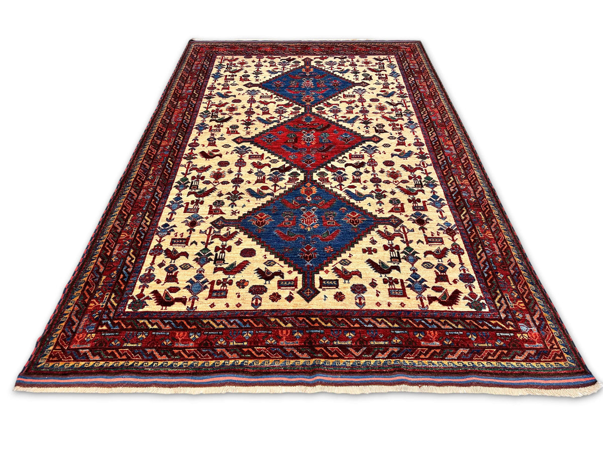 Balouch - Qashqai (5'10"x8'08") ivory/dark red/multicolor