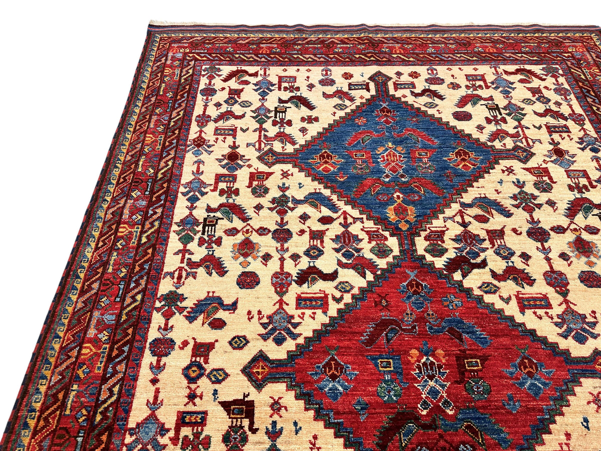 Balouch - Qashqai (5'10"x8'08") ivory/dark red/multicolor