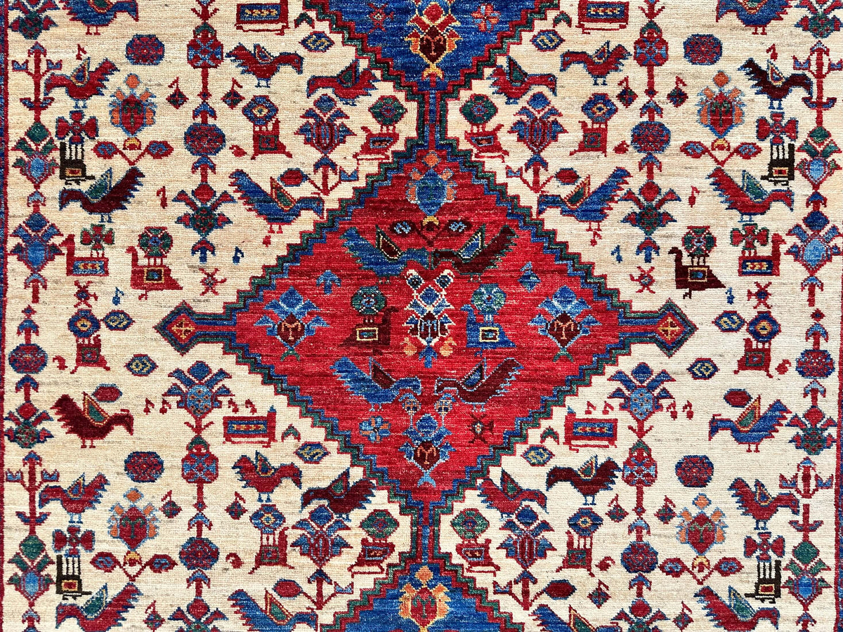 Balouch - Qashqai (5'10"x8'08") ivory/dark red/multicolor
