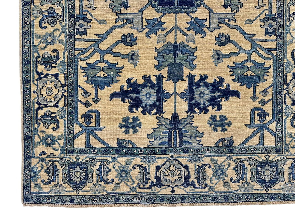 Sina - Afghan Heriz (4'03"x6'03") ivory/blue