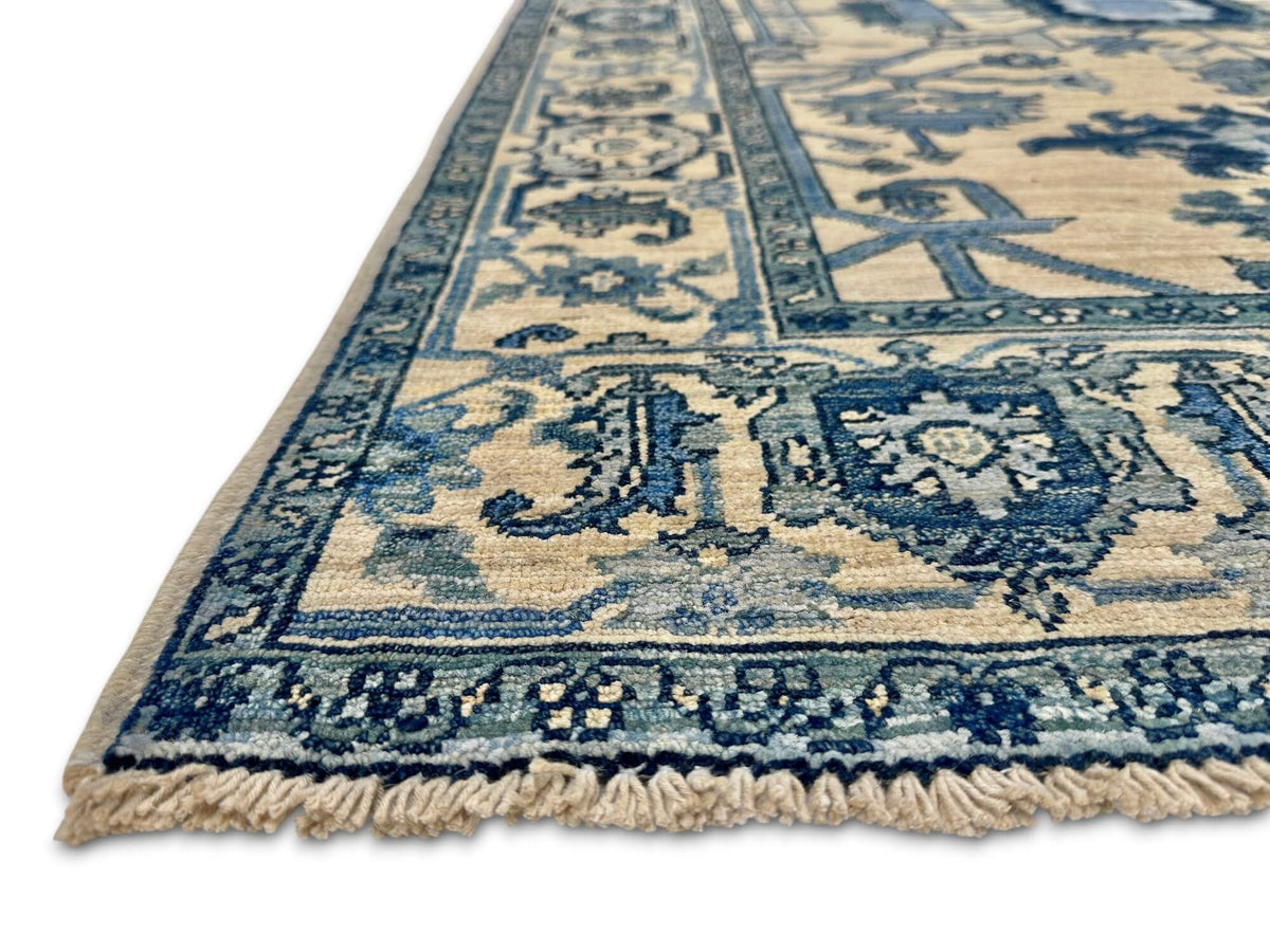Sina - Afghan Heriz (4'03"x6'03") ivory/blue