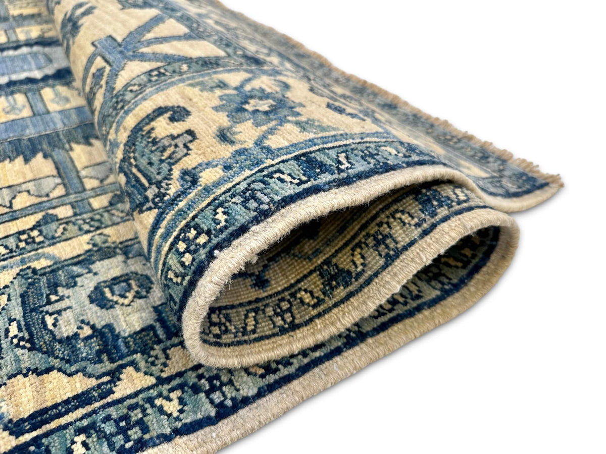 Sina - Afghan Heriz (4'03"x6'03") ivory/blue