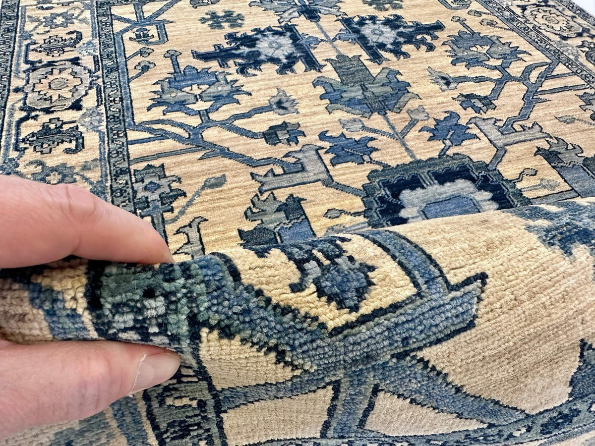 Sina - Afghan Heriz (4'03"x6'03") ivory/blue