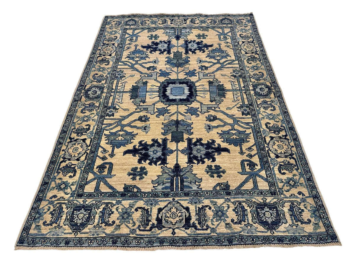 Sina - Afghan Heriz (4'03"x6'03") ivory/blue