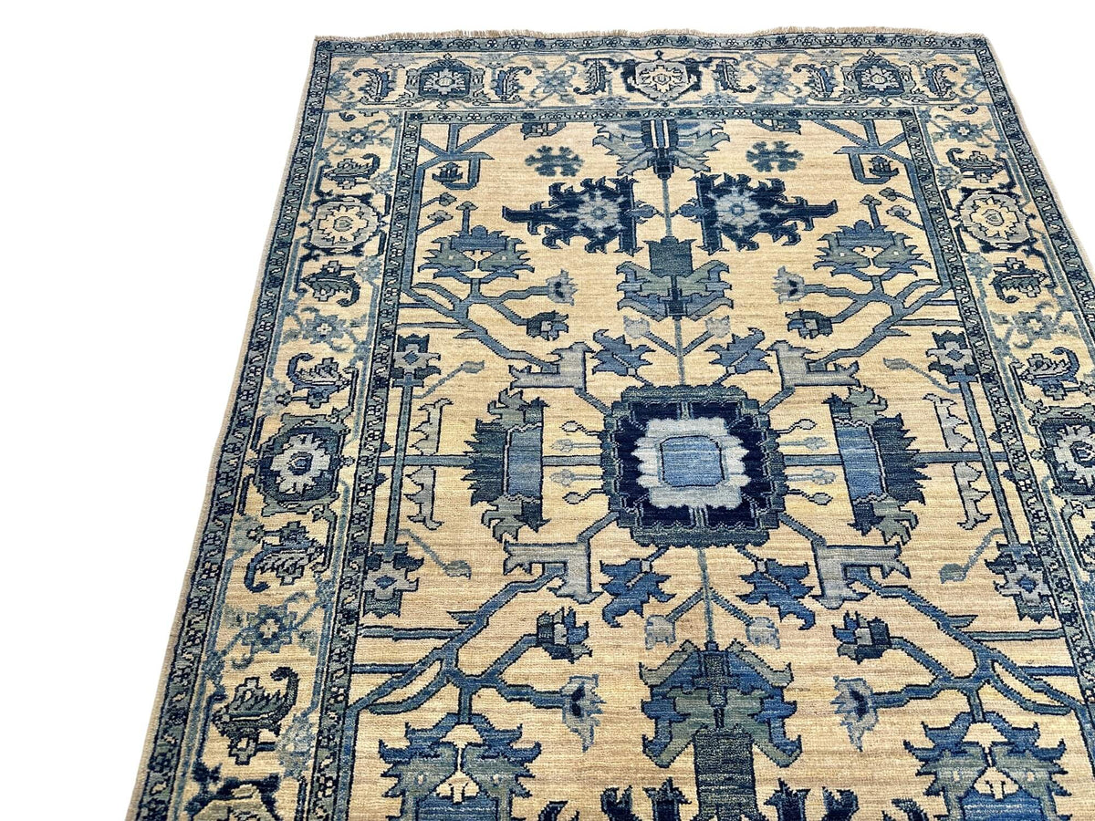 Sina - Afghan Heriz (4'03"x6'03") ivory/blue