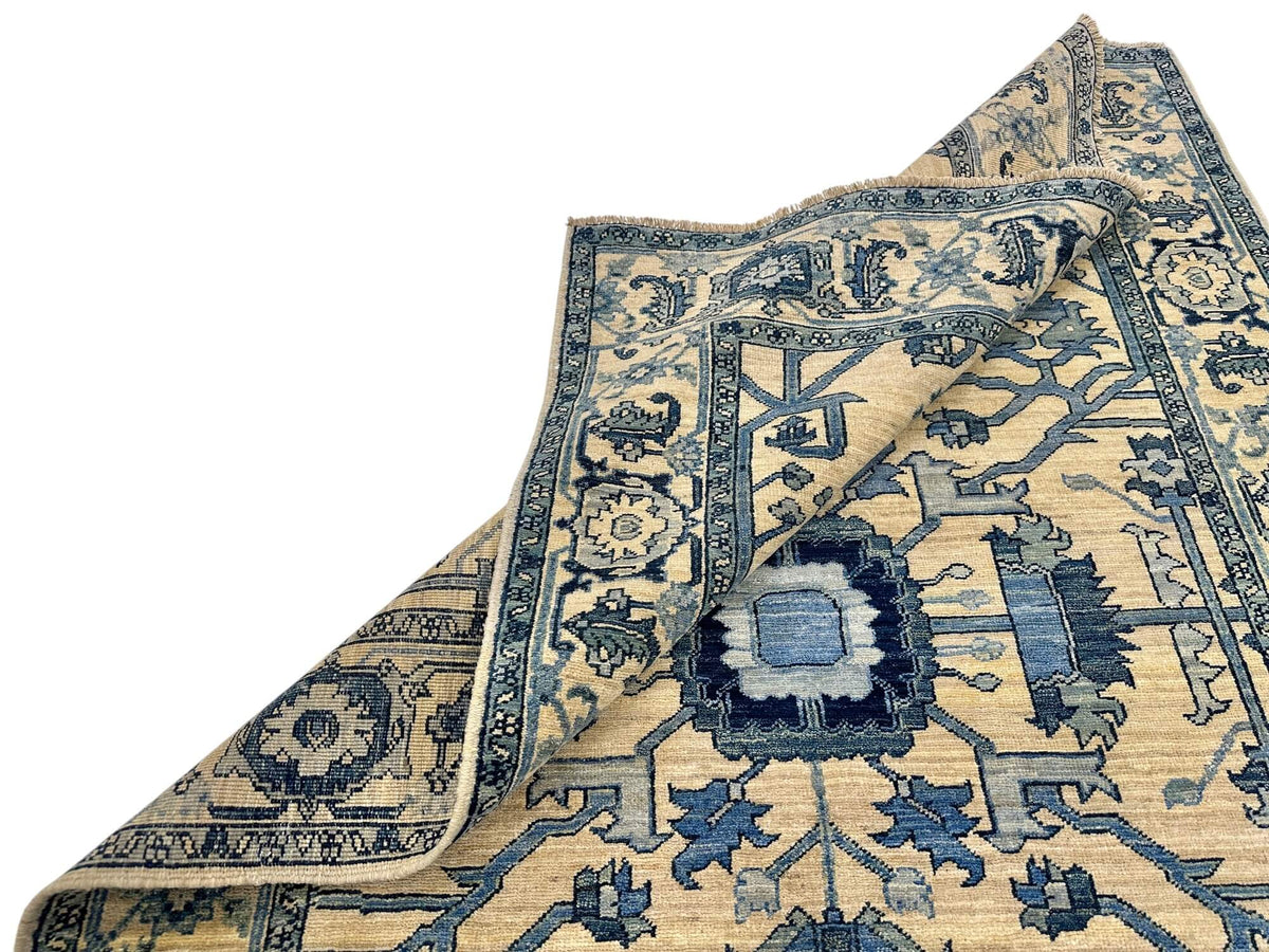Sina - Afghan Heriz (4'03"x6'03") ivory/blue