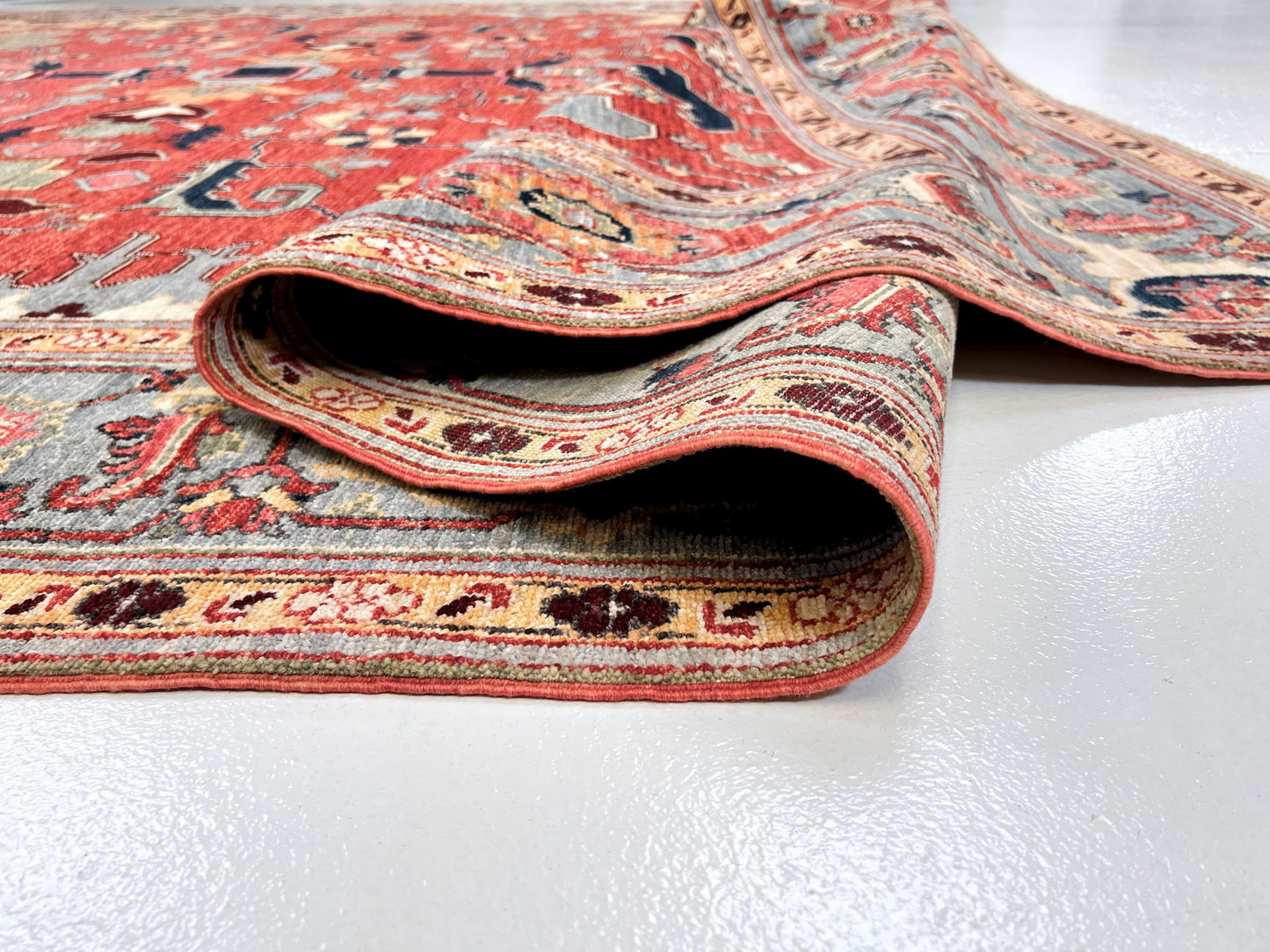 Afghan Heriz (9'07'x13'09") lt.red/lt.blue