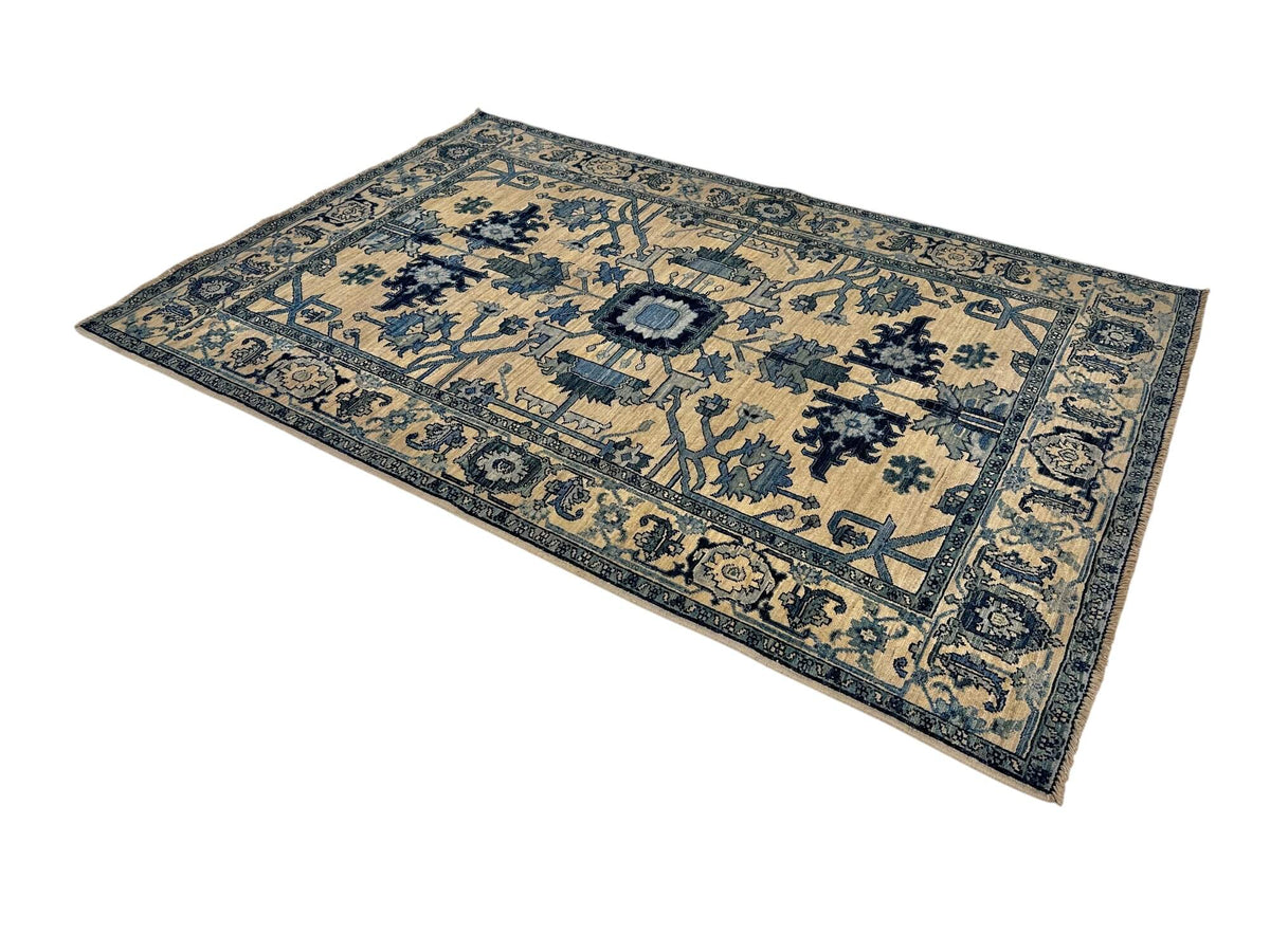 Sina - Afghan Heriz (4'03"x6'03") ivory/blue