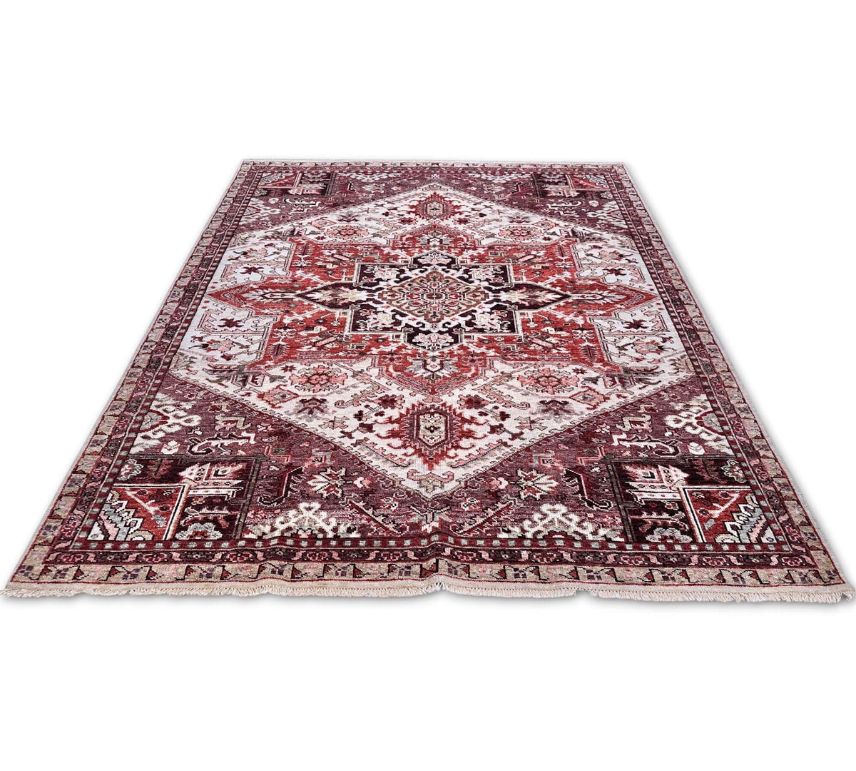 Indo-Oushak - Heriz Design (approx. 8'x10') ivory/dk.red