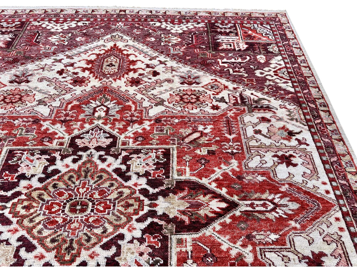 Indo-Oushak - Heriz Design (approx. 8'x10') ivory/dk.red