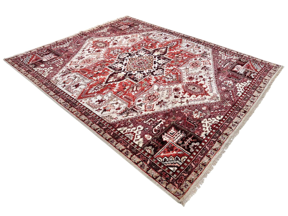 Indo-Oushak - Heriz Design (approx. 8'x10') ivory/dk.red