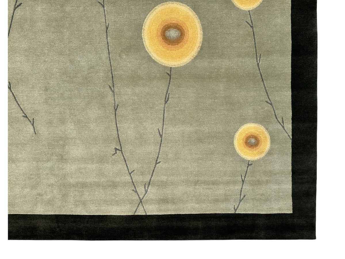 Tibetan 100 - Abstract Blossom w. silk accents (8'00"x10'00") sage/dark forest/light gold