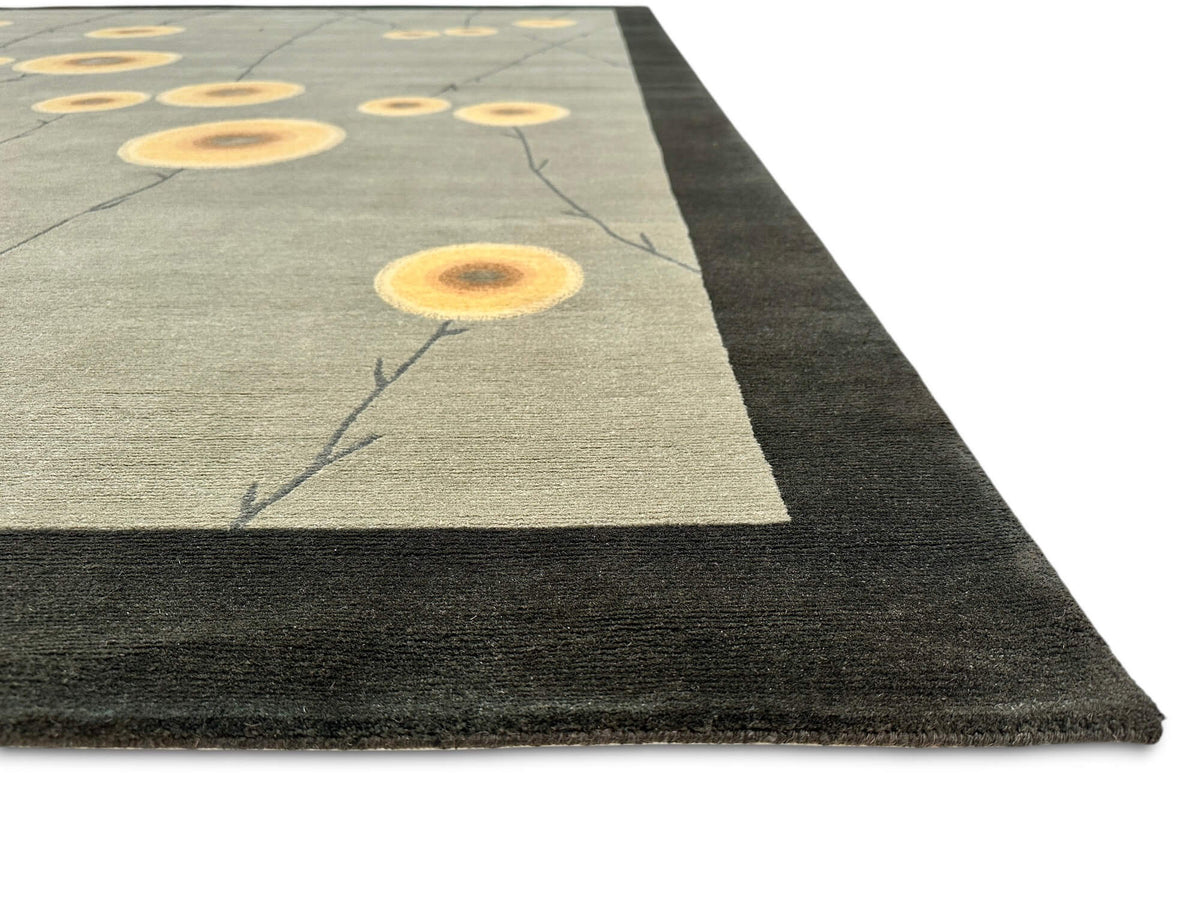 Tibetan 100 - Abstract Blossom w. silk accents (8'00"x10'00") sage/dark forest/light gold
