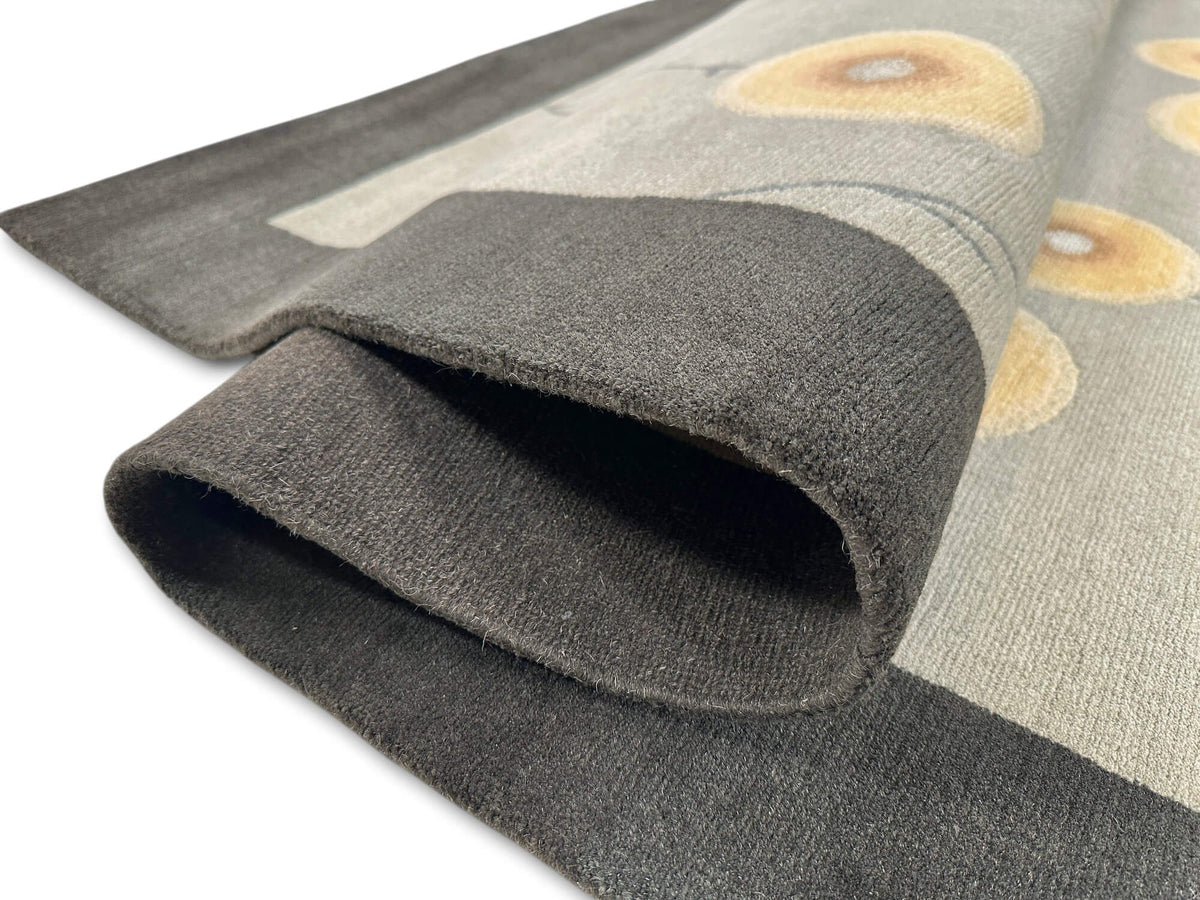 Tibetan 100 - Abstract Blossom w. silk accents (8'00"x10'00") sage/dark forest/light gold