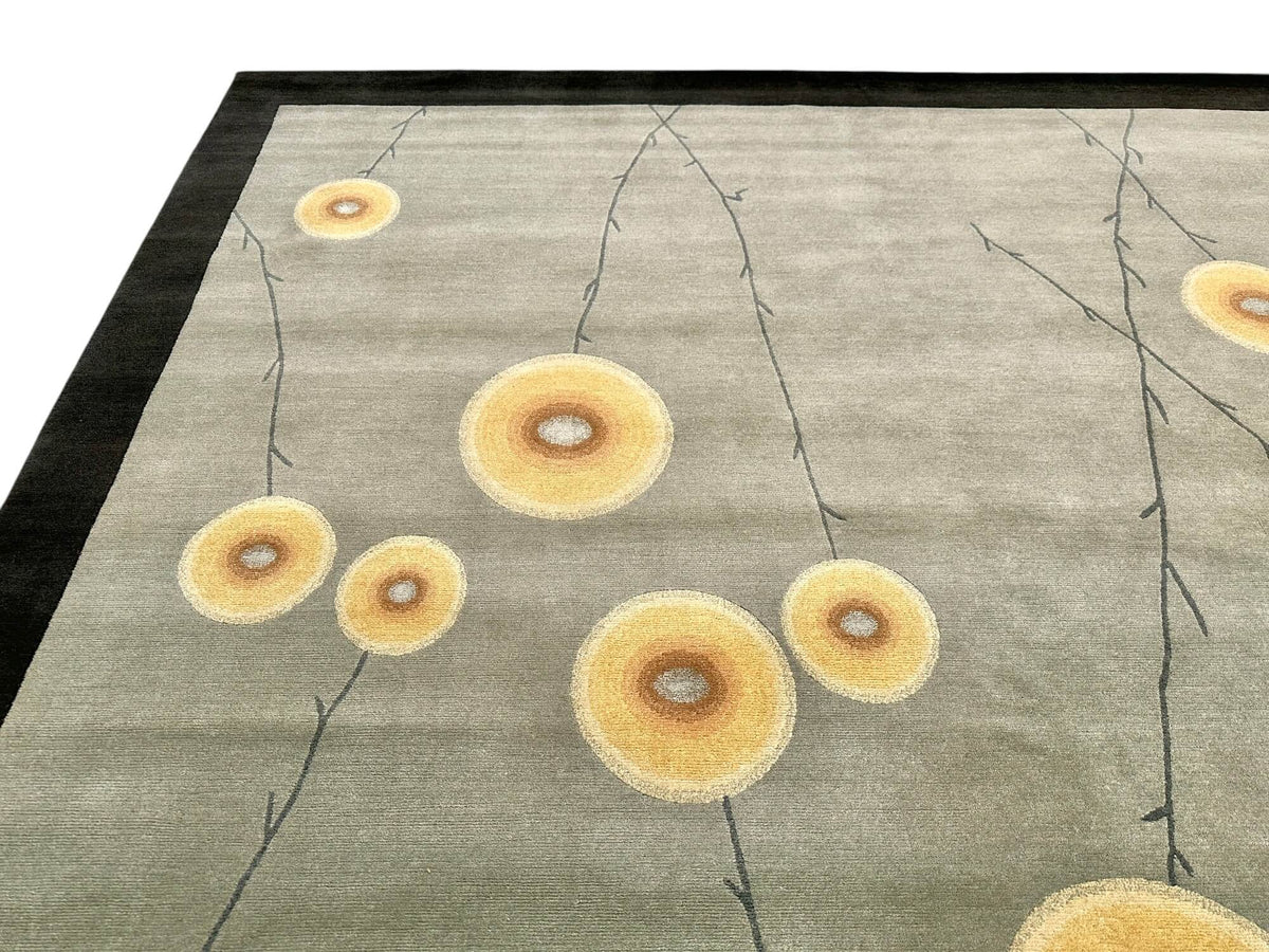Tibetan 100 - Abstract Blossom w. silk accents (8'00"x10'00") sage/dark forest/light gold