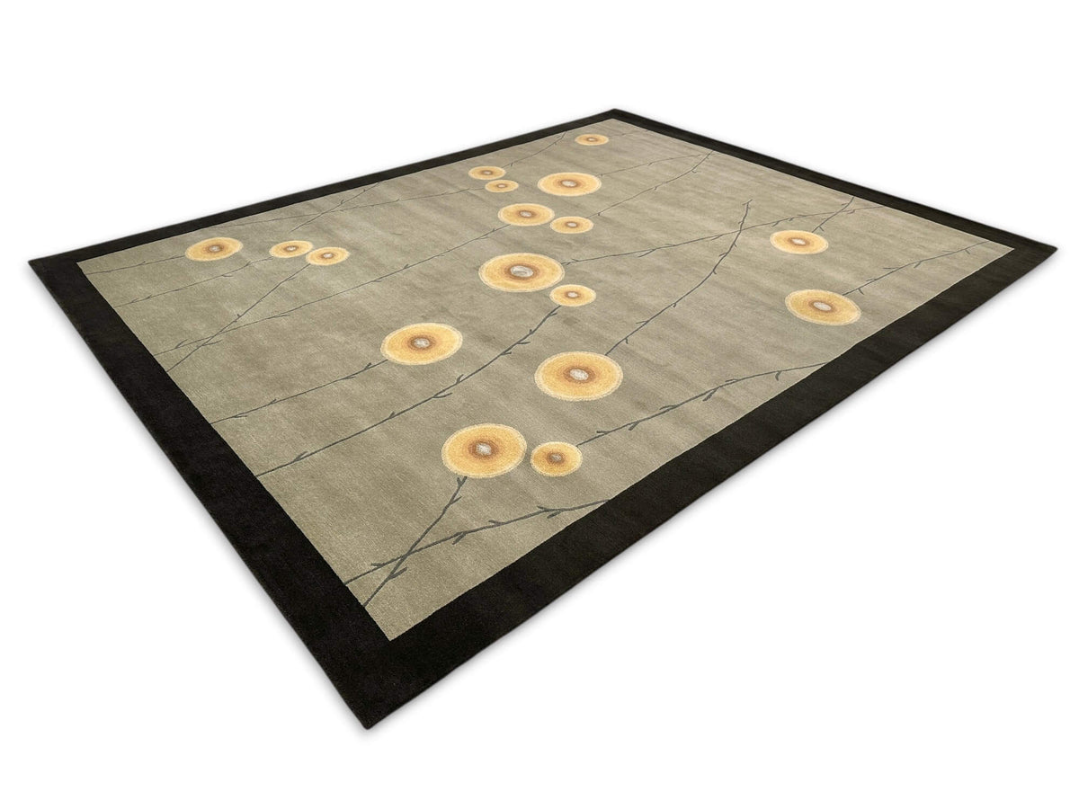 Tibetan 100 - Abstract Blossom w. silk accents (8'00"x10'00") sage/dark forest/light gold