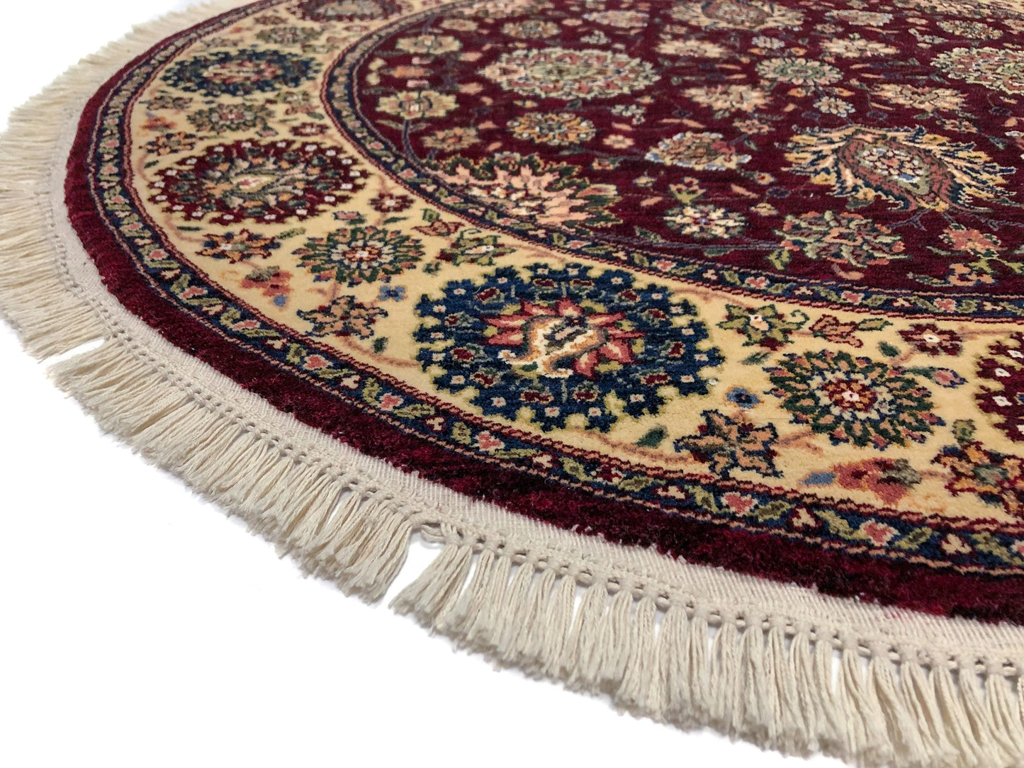 Indo-Persian dkred/ivory 4' Round